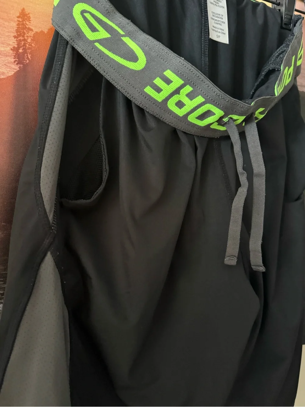 Champion Men's Black Athletic Shorts with Neon Green Waistband/ S